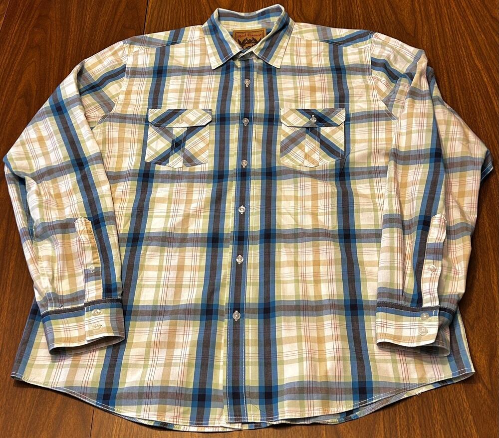 Red Camel Blue/Green/Red Plaid Cotton Button-Up Long-Sleeve Shirt - Men’s XL